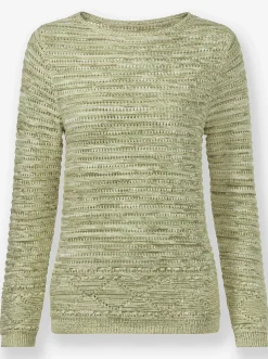 Pullover| Pullover aus mehrfarbigem Melange-Garn ecru-lindgrün-meliert