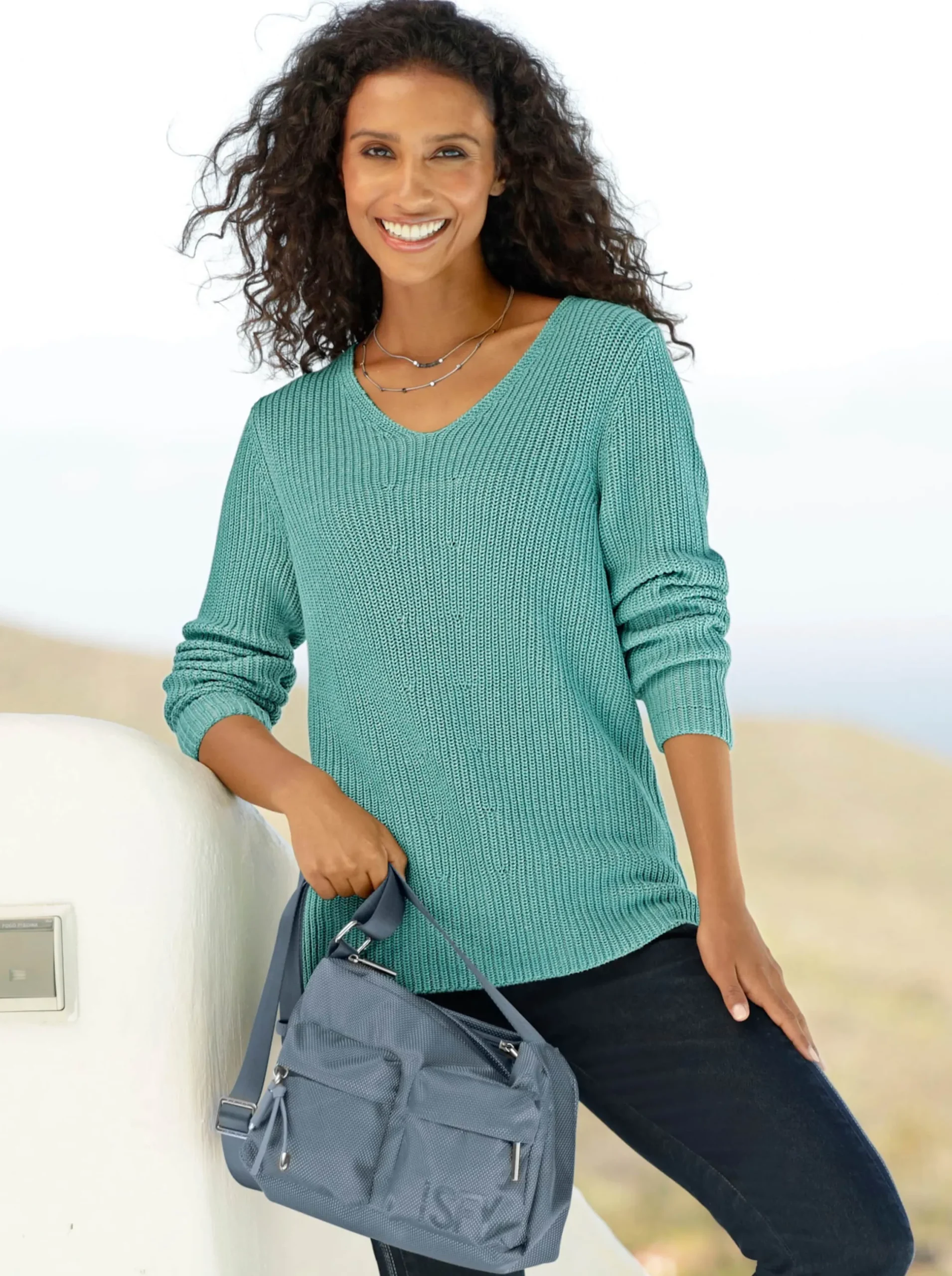 Pullover|heine Pullover im Rippenstrick salbei