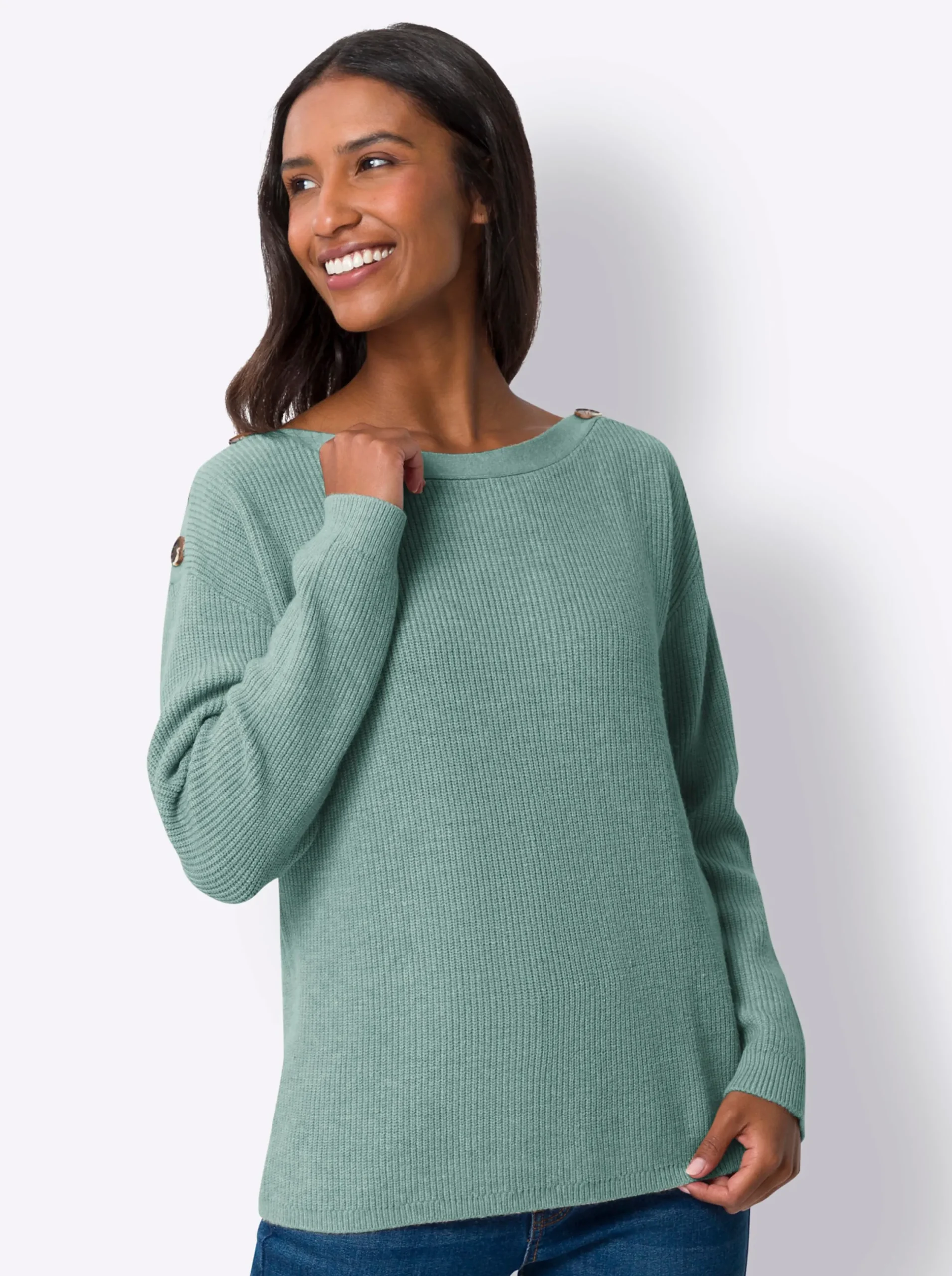 Pullover|heine Pullover im Rippenstrick salbei