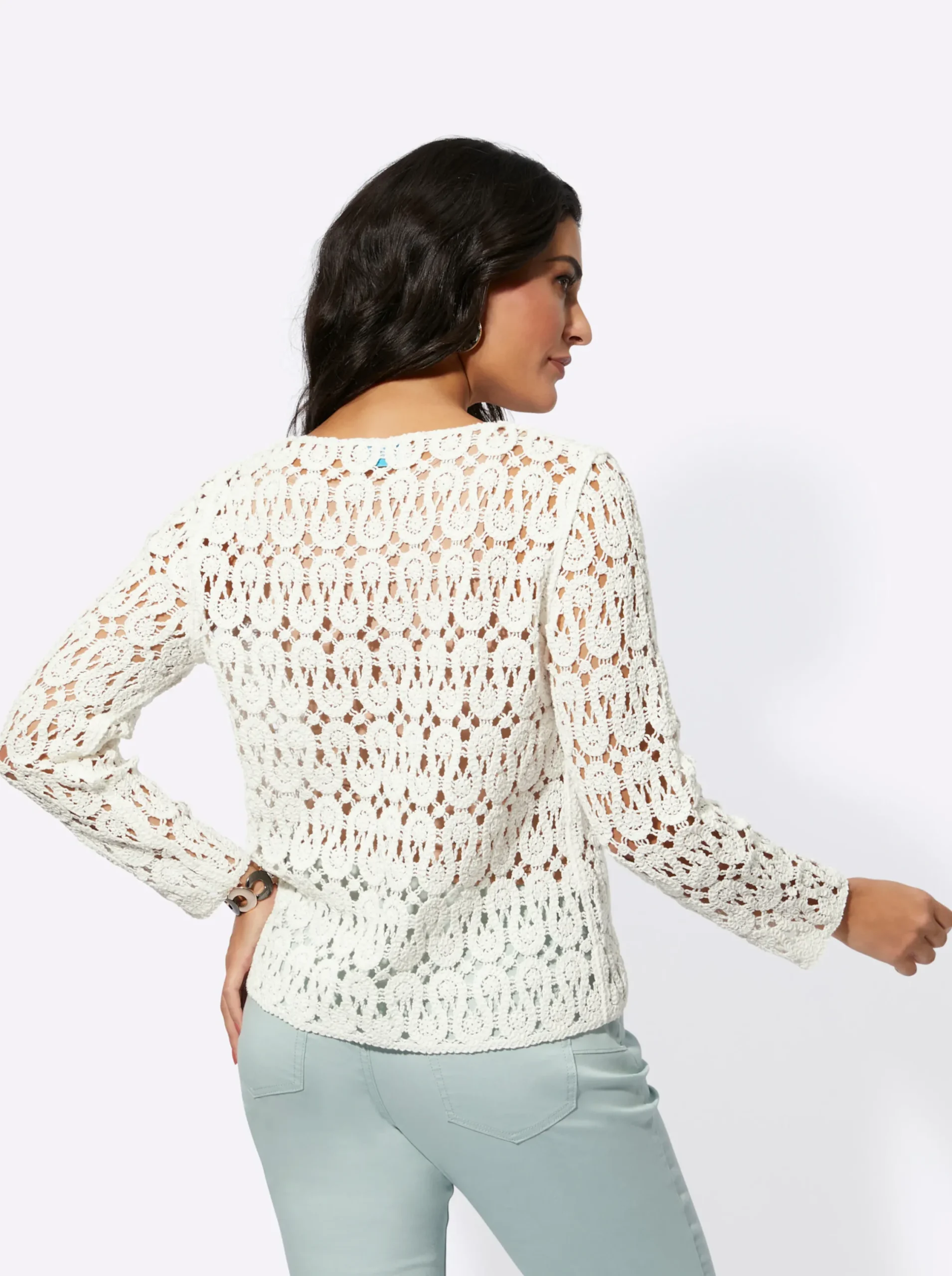 Pullover| Pullover in Häkel-Optik ecru