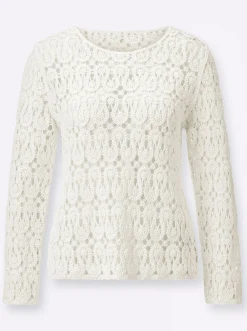 Pullover| Pullover in Häkel-Optik ecru