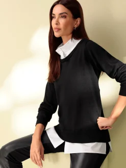 Pullover|heine Pullover in 2-in-1-Optik schwarz-weiß
