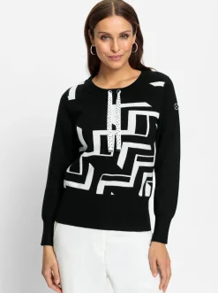 Pullover| Pullover mit Grafik-Jacquard-Muster schwarz-weiß-gemustert