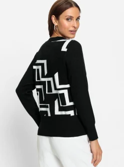 Pullover| Pullover mit Grafik-Jacquard-Muster schwarz-weiß-gemustert