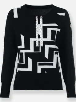 Pullover| Pullover mit Grafik-Jacquard-Muster schwarz-weiß-gemustert