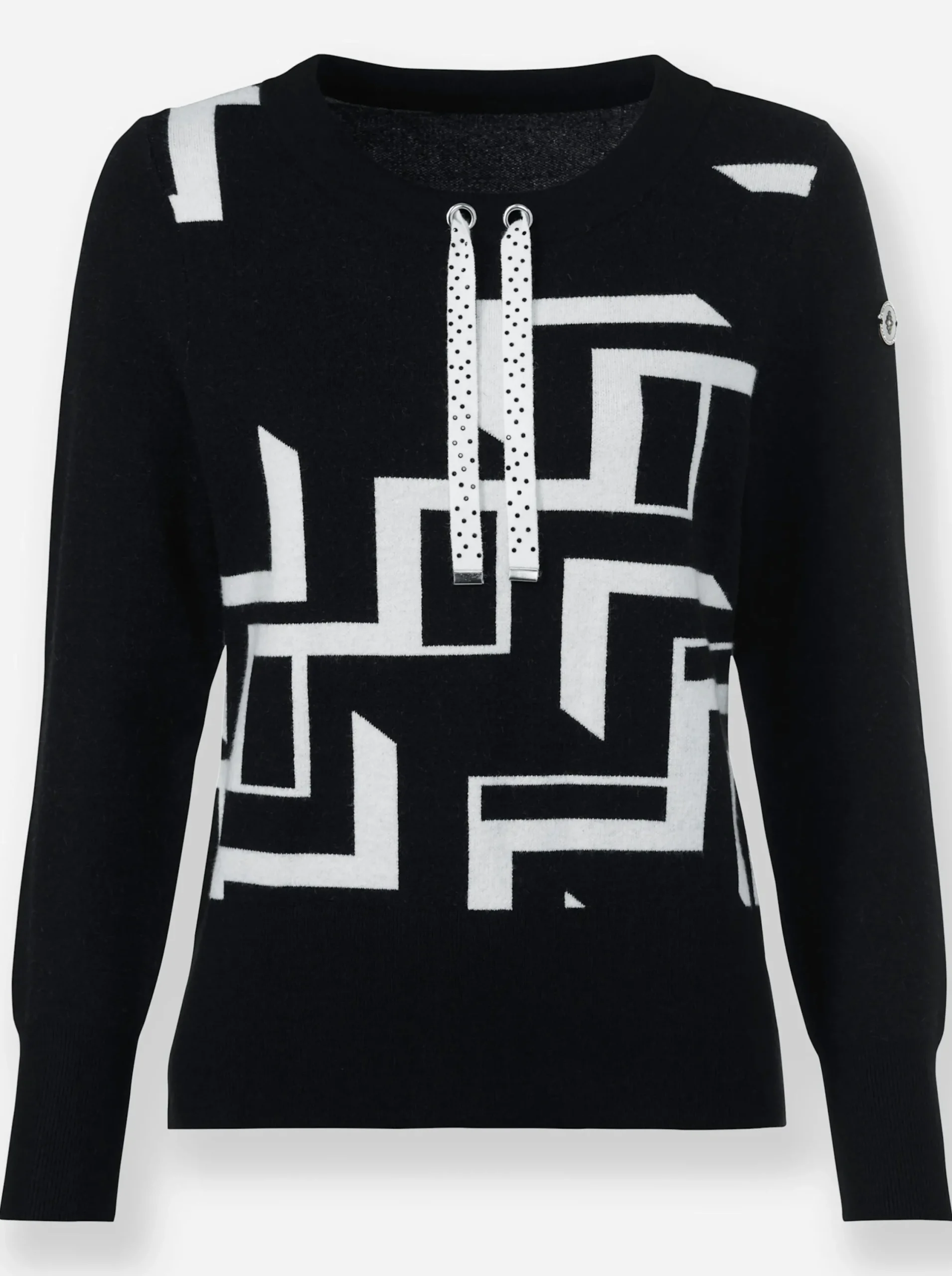 Pullover| Pullover mit Grafik-Jacquard-Muster schwarz-weiß-gemustert