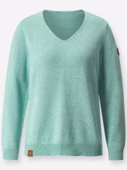 Pullover| Pullover mit Ripp-Abschlüssen salbei-meliert