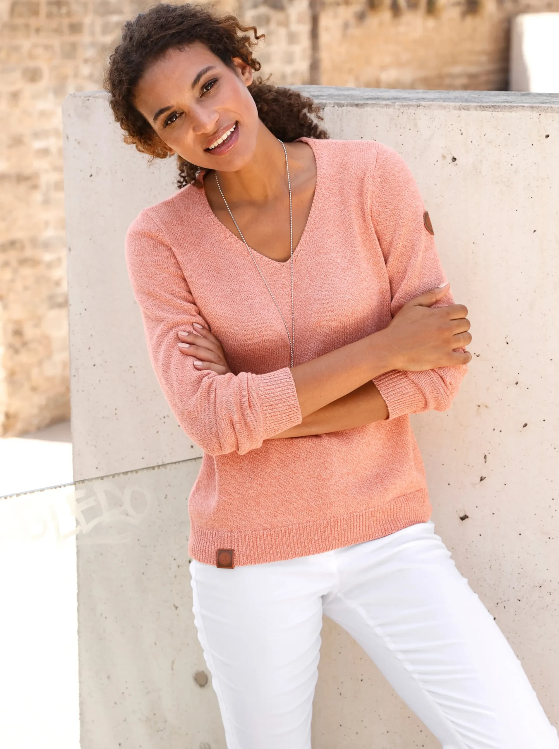 Pullover| Pullover mit Ripp-Abschlüssen papaya-meliert