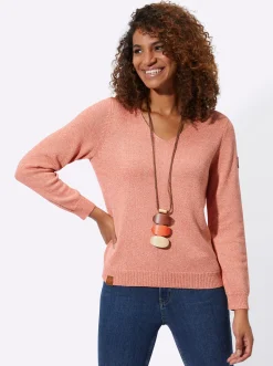Pullover| Pullover mit Ripp-Abschlüssen papaya-meliert