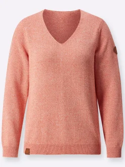 Pullover| Pullover mit Ripp-Abschlüssen papaya-meliert