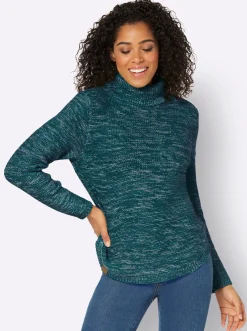 Pullover| Pullover mit Rollkragen petrol-meliert
