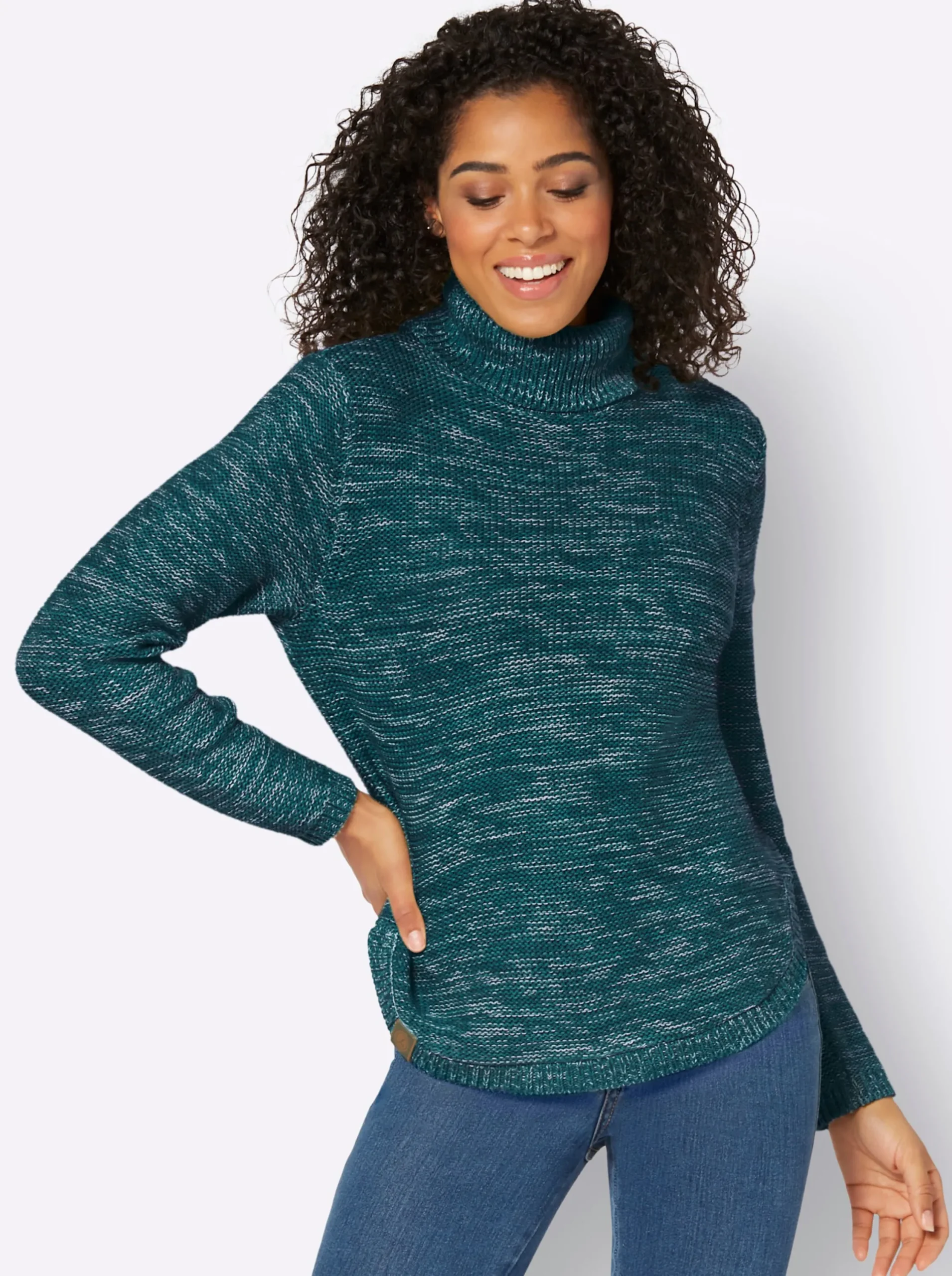 Pullover| Pullover mit Rollkragen petrol-meliert