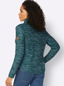 Pullover| Pullover mit Rollkragen petrol-meliert