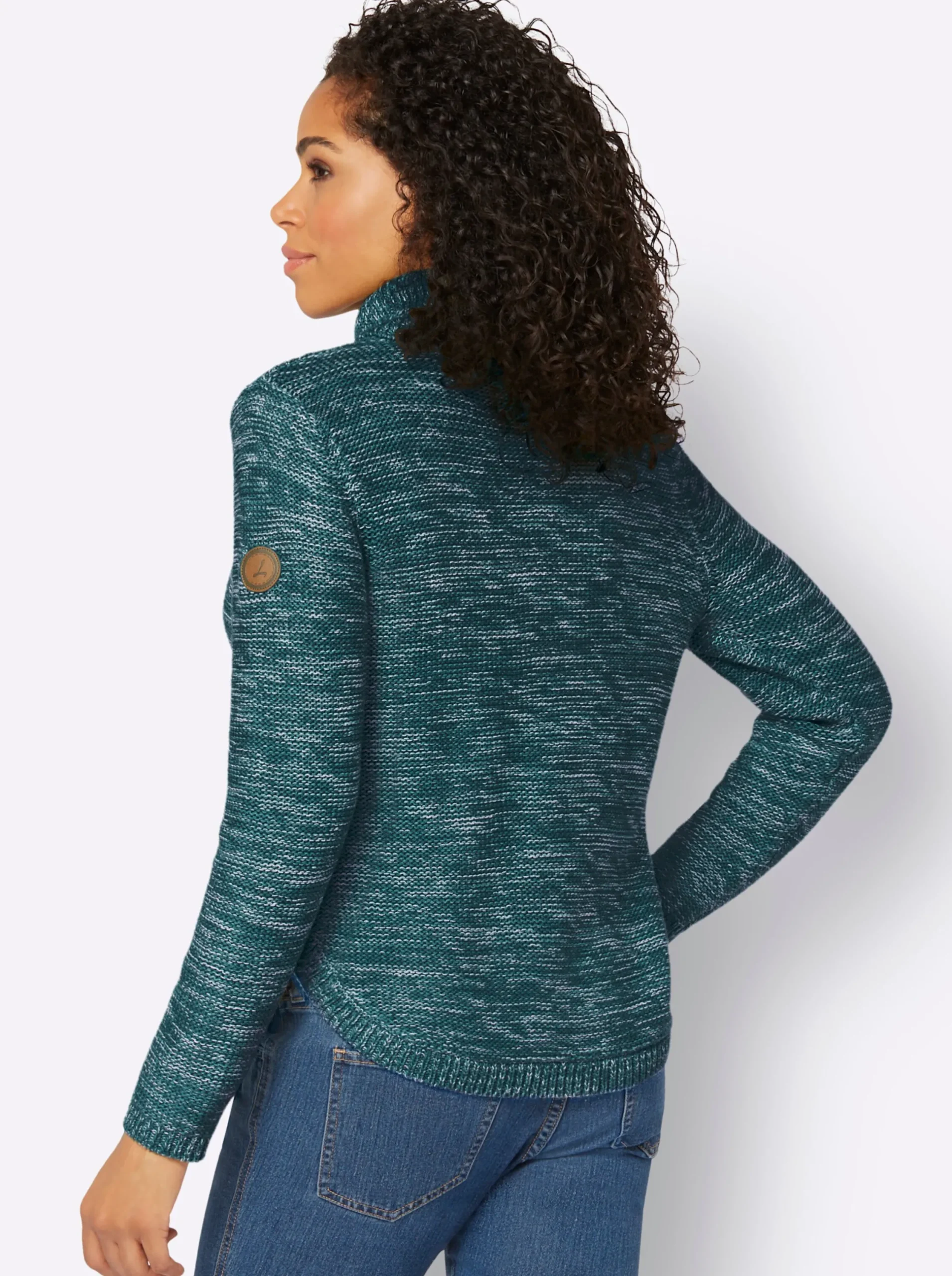 Pullover| Pullover mit Rollkragen petrol-meliert