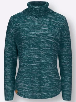 Pullover| Pullover mit Rollkragen petrol-meliert