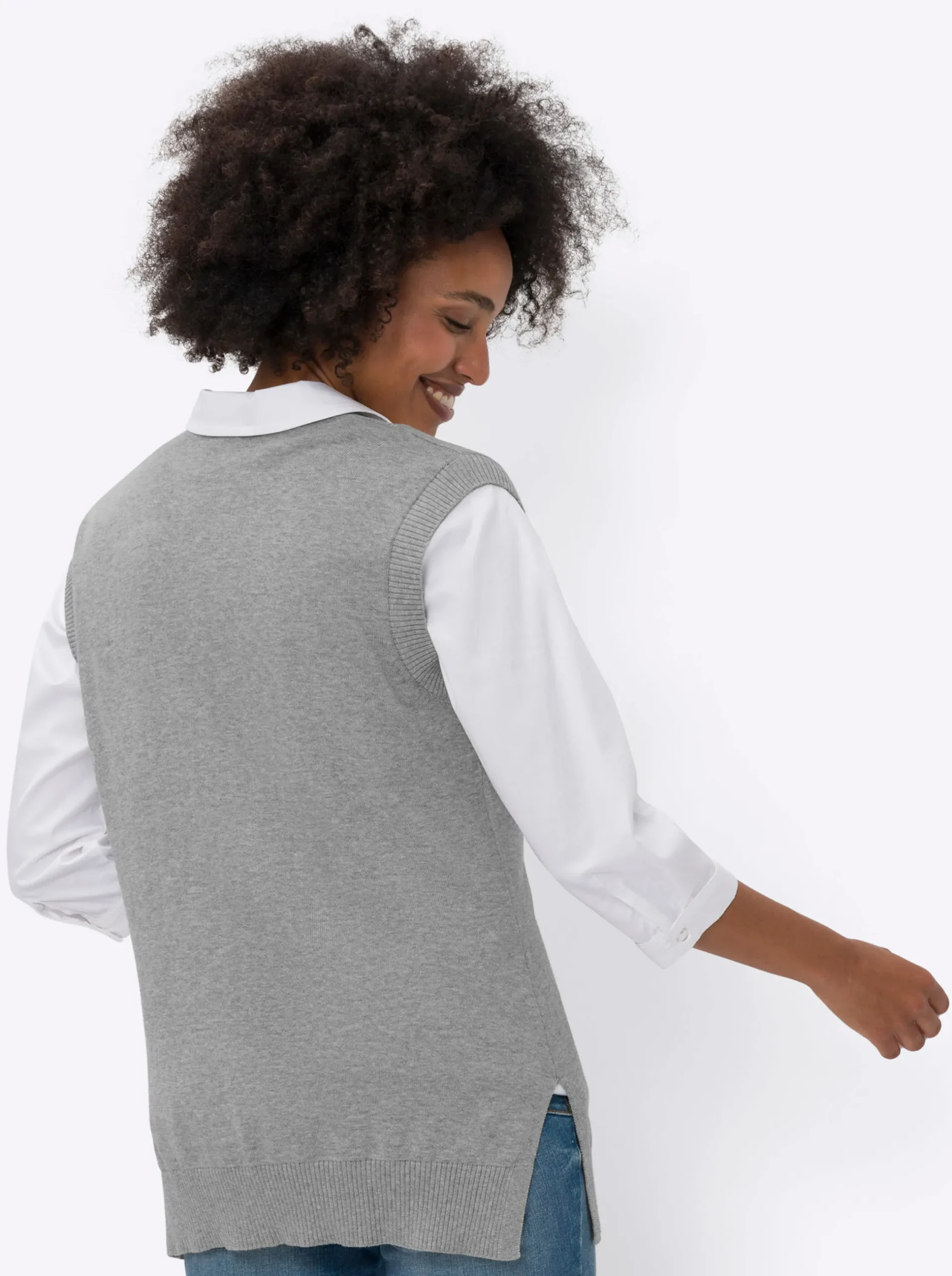 Pullover|heine Pullunder mit tiefem V-Ausschnitt grau-meliert
