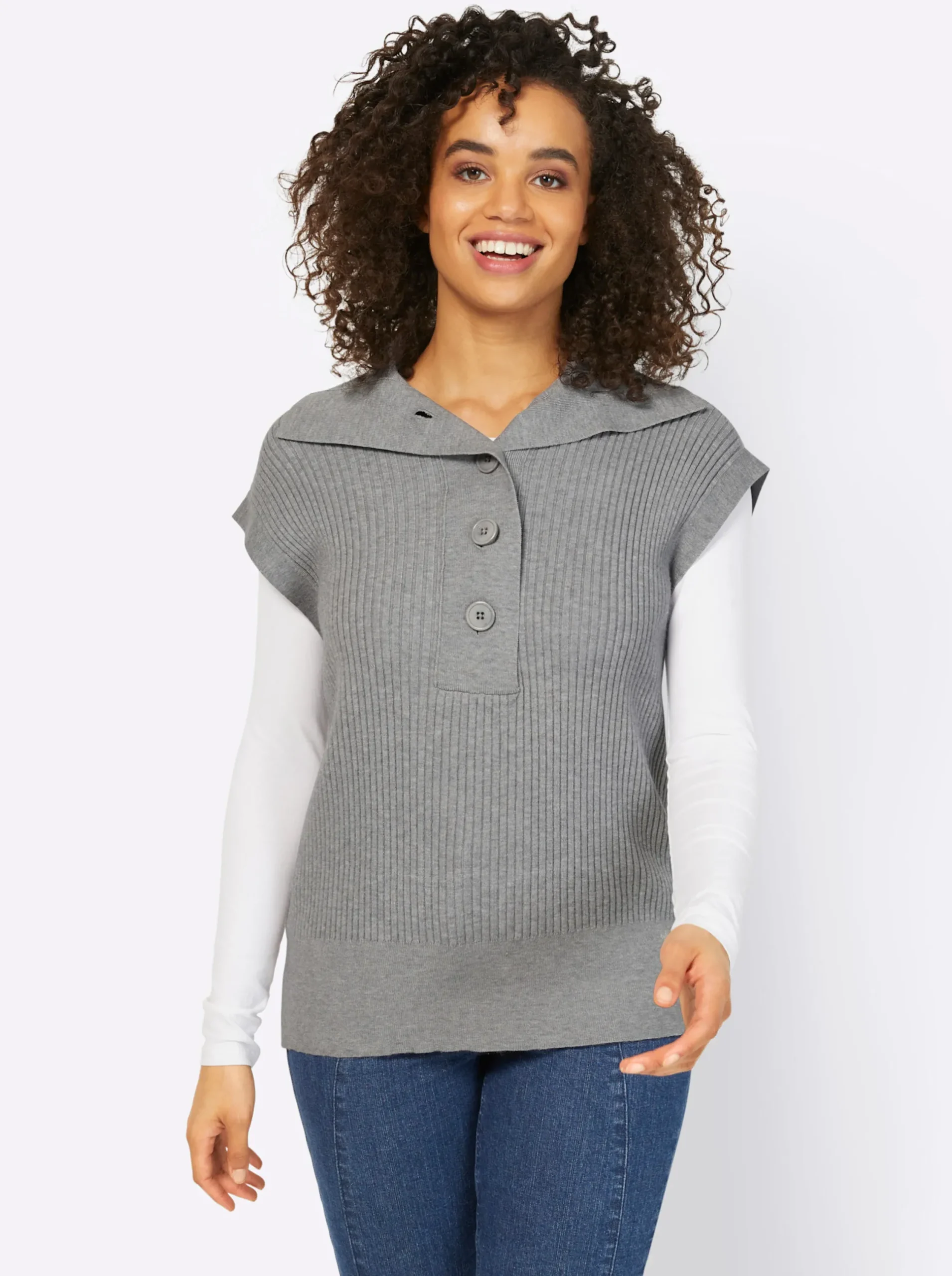 Pullover|heine Pullunder mit variablem Kragen grau-meliert