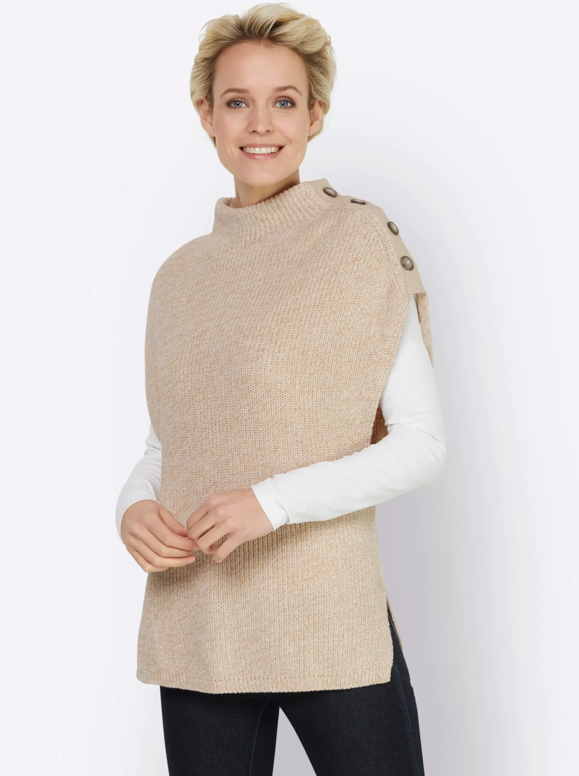 Pullover|heine Pullunder mit Zierknopfleiste sand-meliert