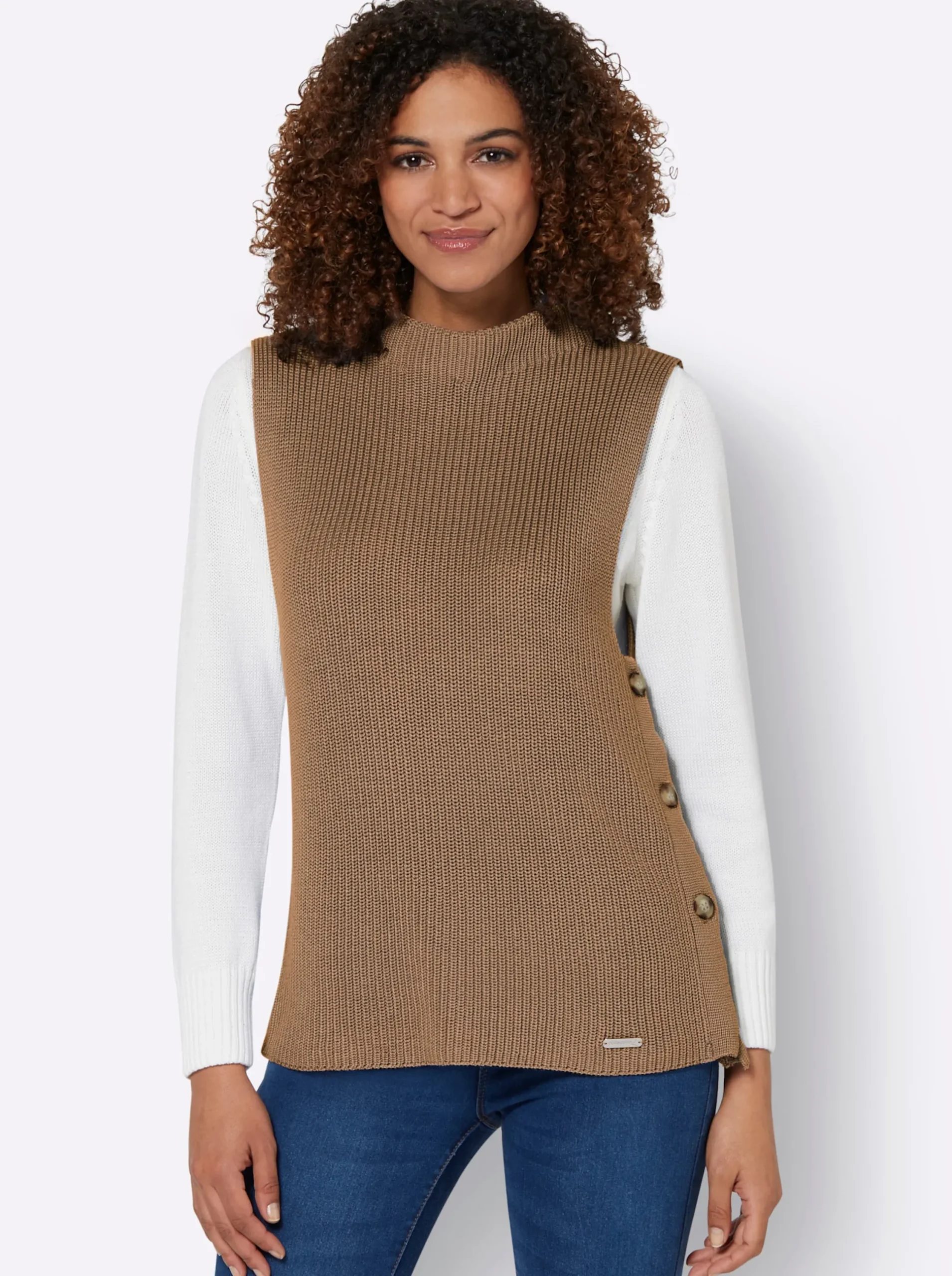 Pullover| Pullunder mit Zierknopfleiste camel