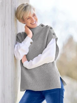 Pullover|heine Pullunder mit Zierknopfleiste grau-meliert