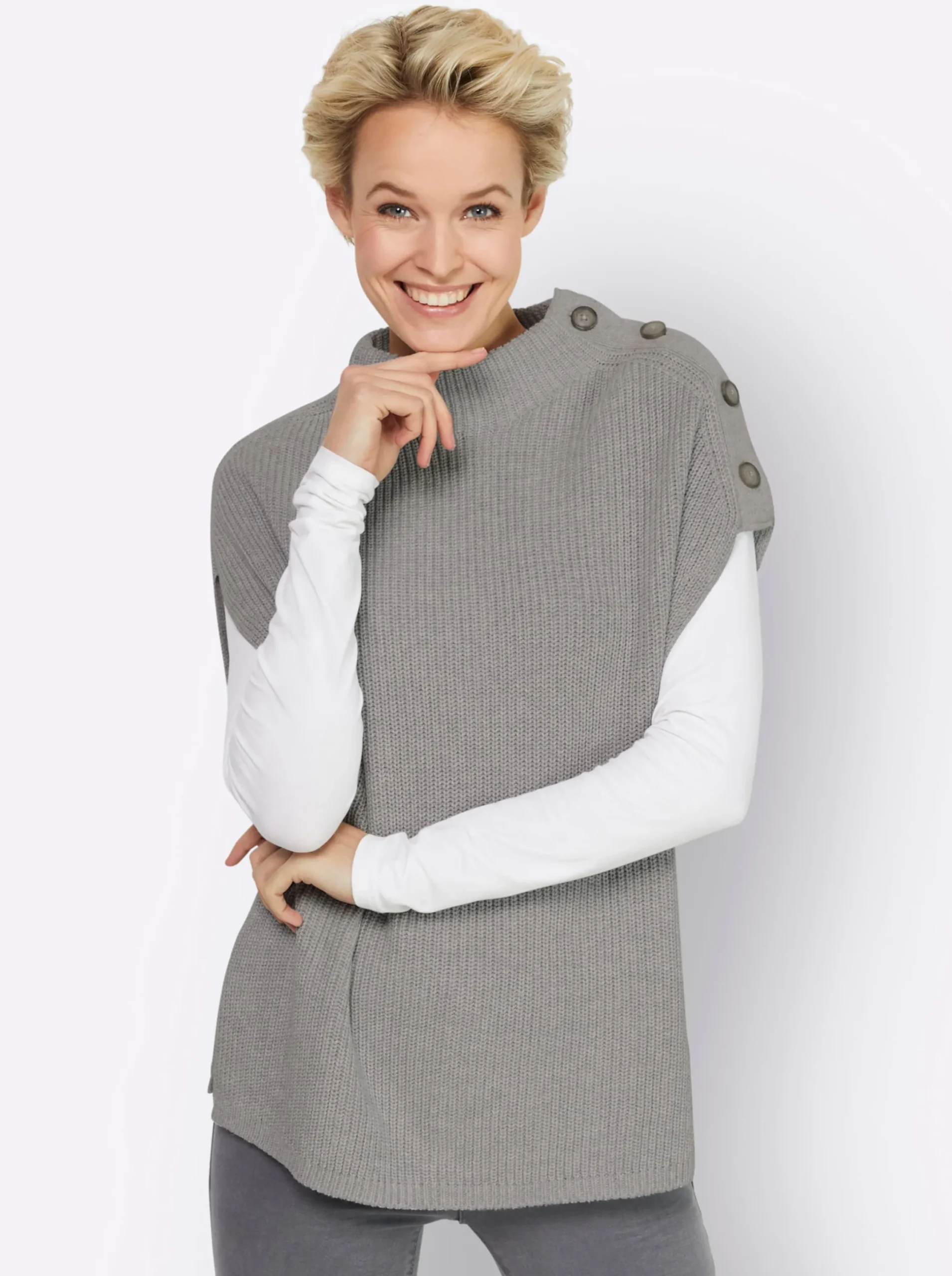 Pullover|heine Pullunder mit Zierknopfleiste grau-meliert