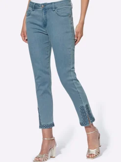 Jeans|heine Push-up-Jeans mit Blüten-Applikation blue-bleached