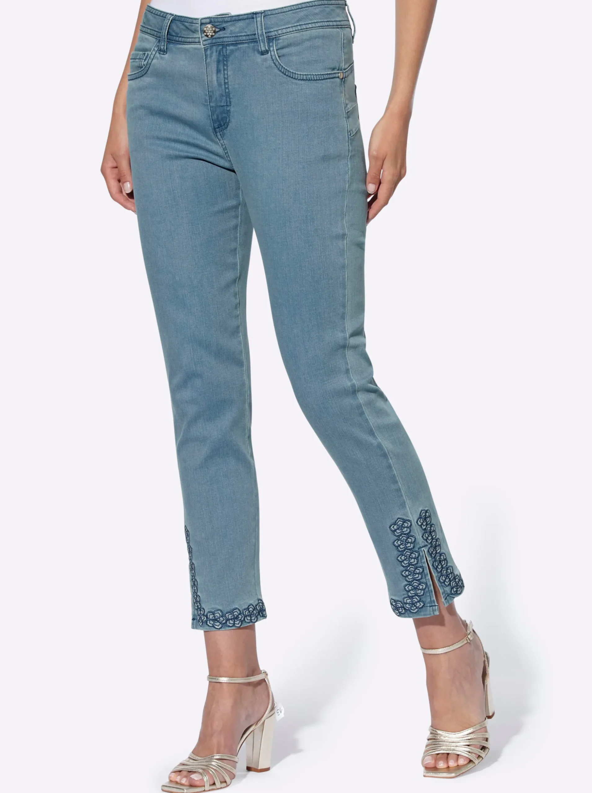 Jeans|heine Push-up-Jeans mit Blüten-Applikation blue-bleached