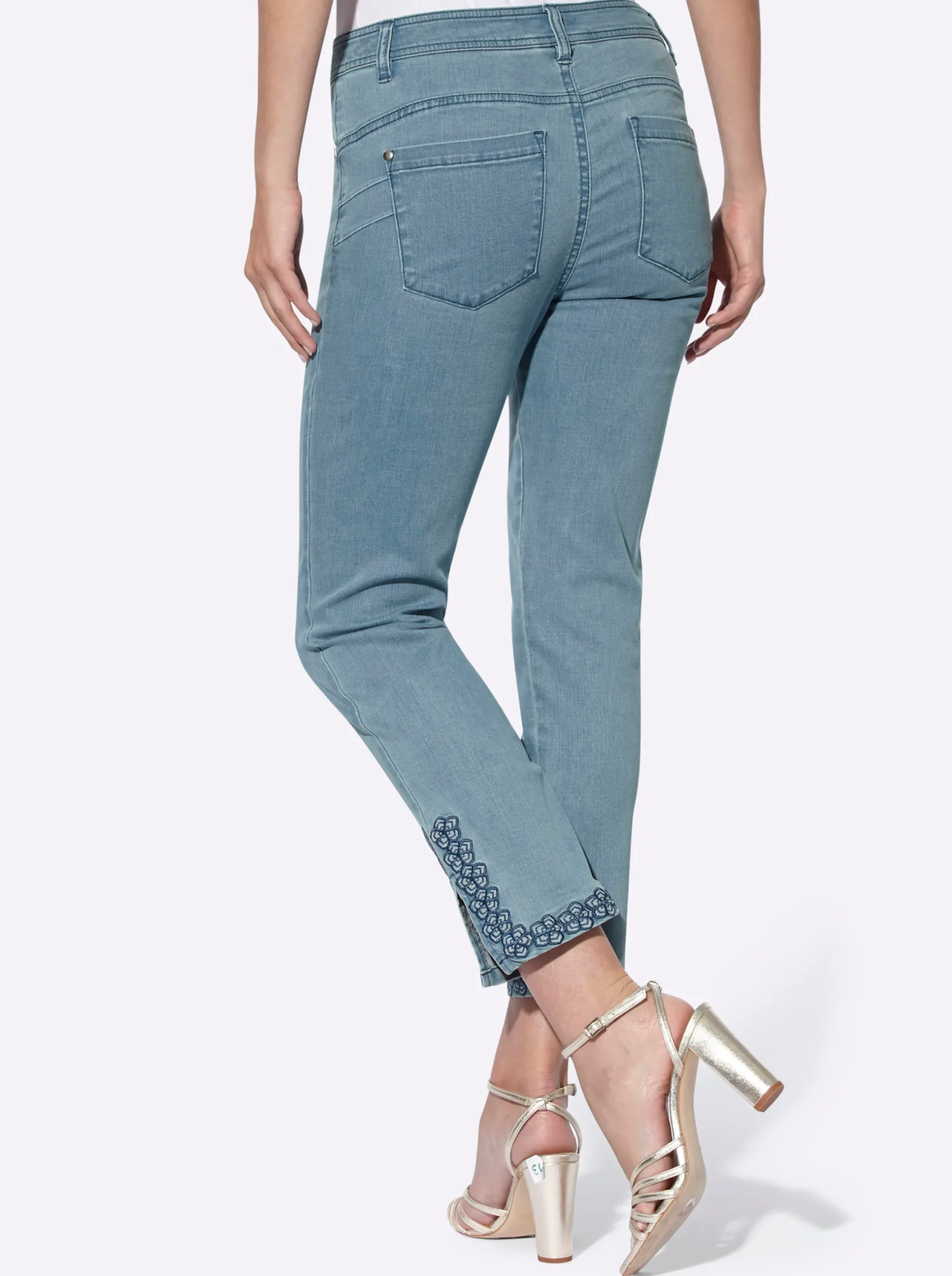 Jeans|heine Push-up-Jeans mit Blüten-Applikation blue-bleached