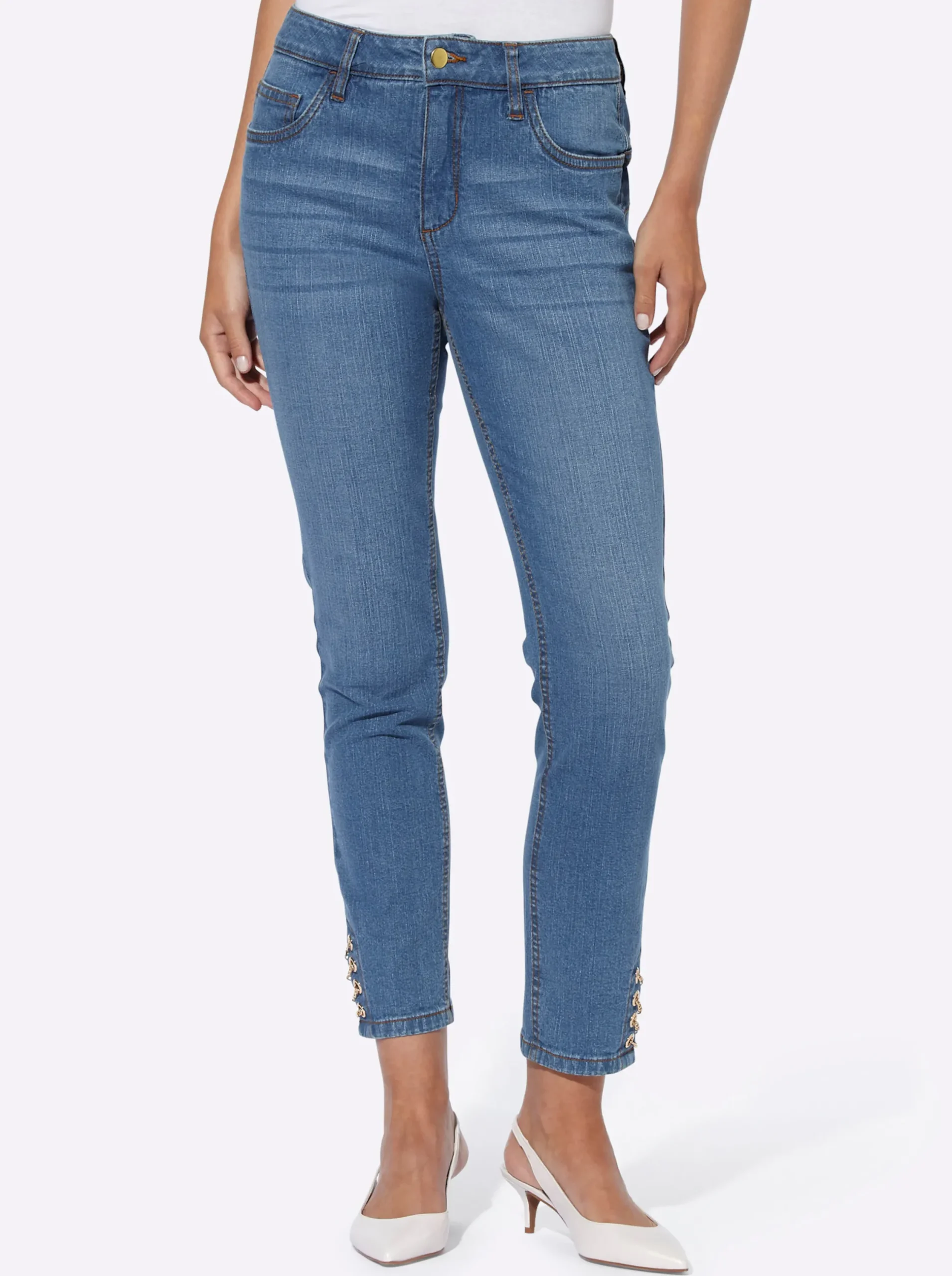 Jeans|heine Push-up-Jeans mit Ösen- und Kettenverzierung blue-bleached