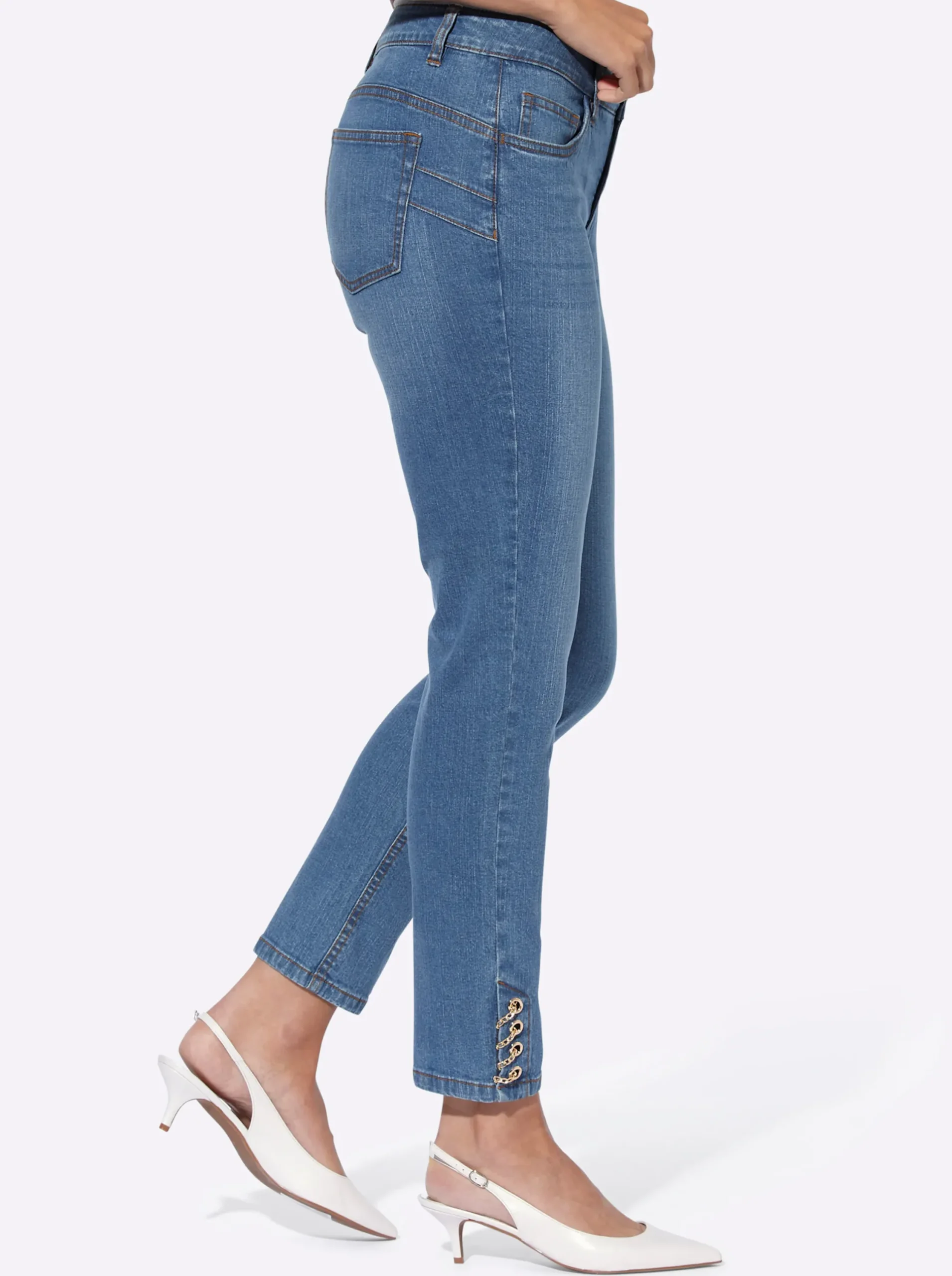 Jeans|heine Push-up-Jeans mit Ösen- und Kettenverzierung blue-bleached