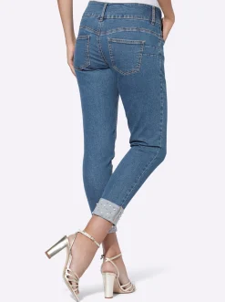 Jeans|heine Push-up-Jeans mit Zierperlen und -steinen am Umschlag blue-bleached