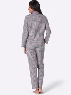 Nachtwäsche|wäschepur Pyjama graphit-magenta-kariert