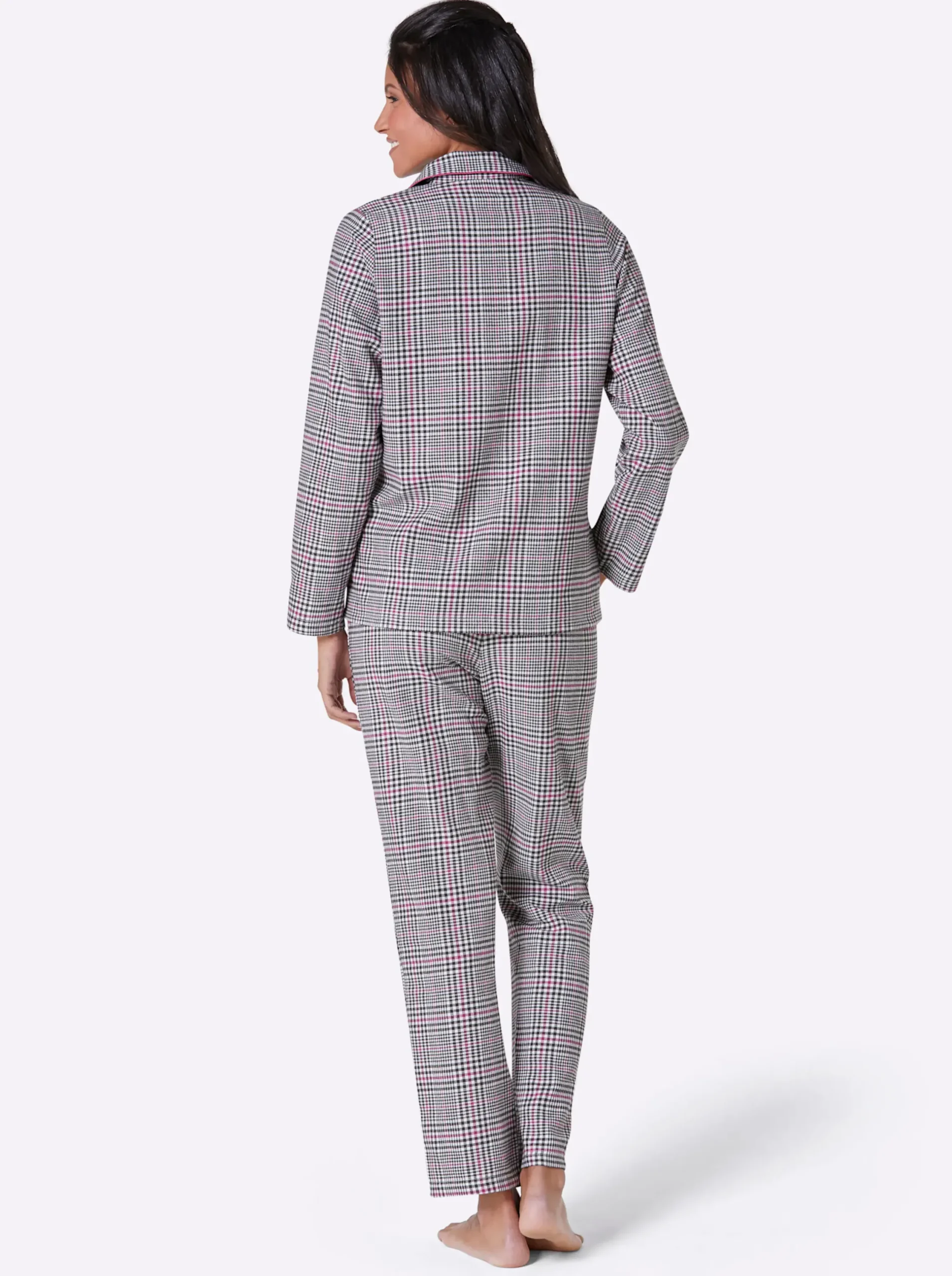 Nachtwäsche|wäschepur Pyjama graphit-magenta-kariert