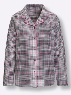 Nachtwäsche|wäschepur Pyjama graphit-magenta-kariert