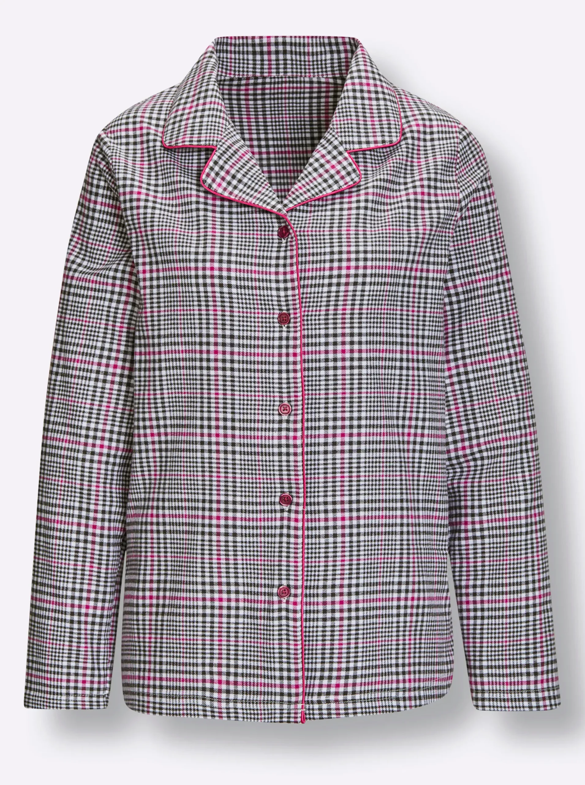 Nachtwäsche|wäschepur Pyjama graphit-magenta-kariert