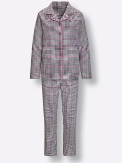 Nachtwäsche|wäschepur Pyjama graphit-magenta-kariert