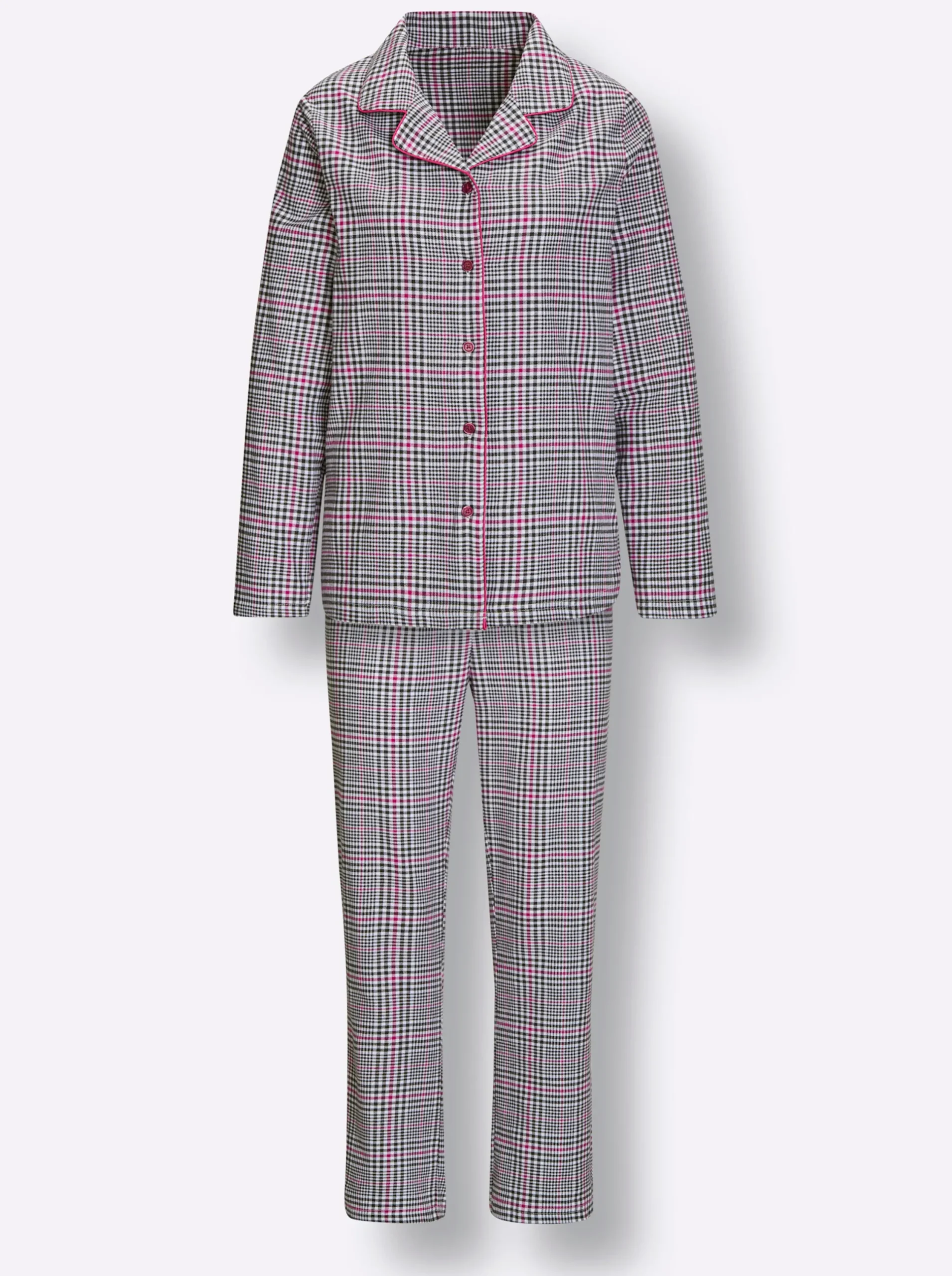 Nachtwäsche|wäschepur Pyjama graphit-magenta-kariert