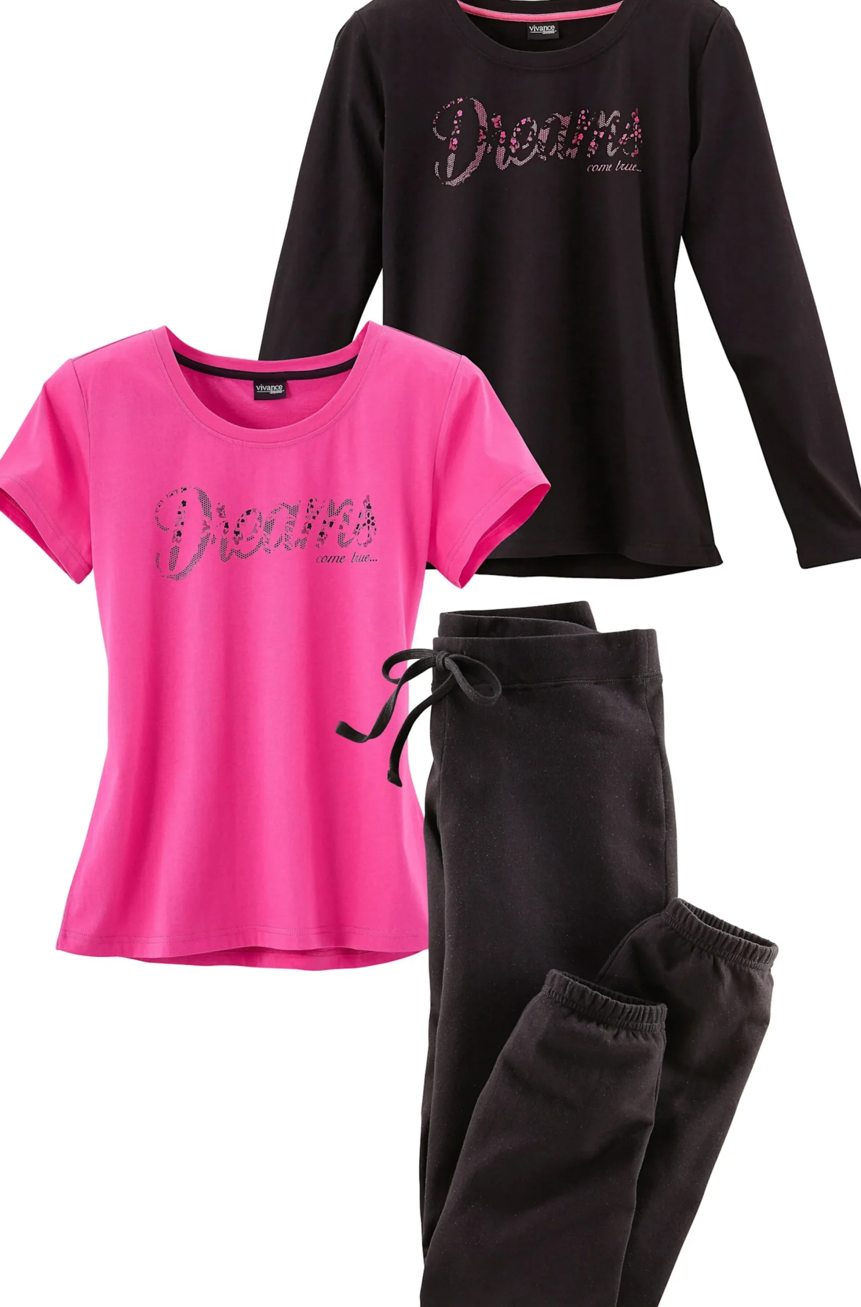 Nachtwäsche|Vivance Dreams Pyjama pink-schwarz