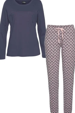 Nachtwäsche|Vivance Dreams Pyjama dunkelblau-gemustert