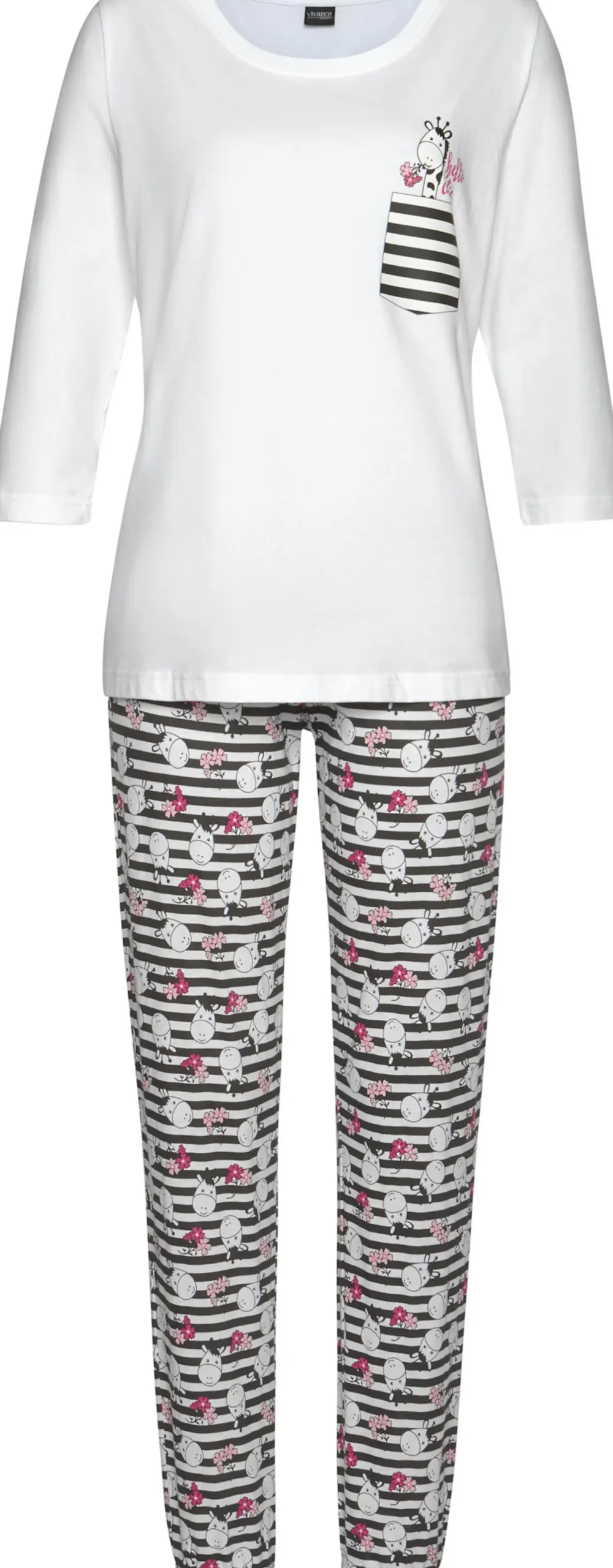 Nachtwäsche|Vivance Dreams Pyjama schwarz-weiß,schwarz-pink