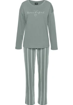 Nachtwäsche|Vivance Dreams Pyjama grüngestreift