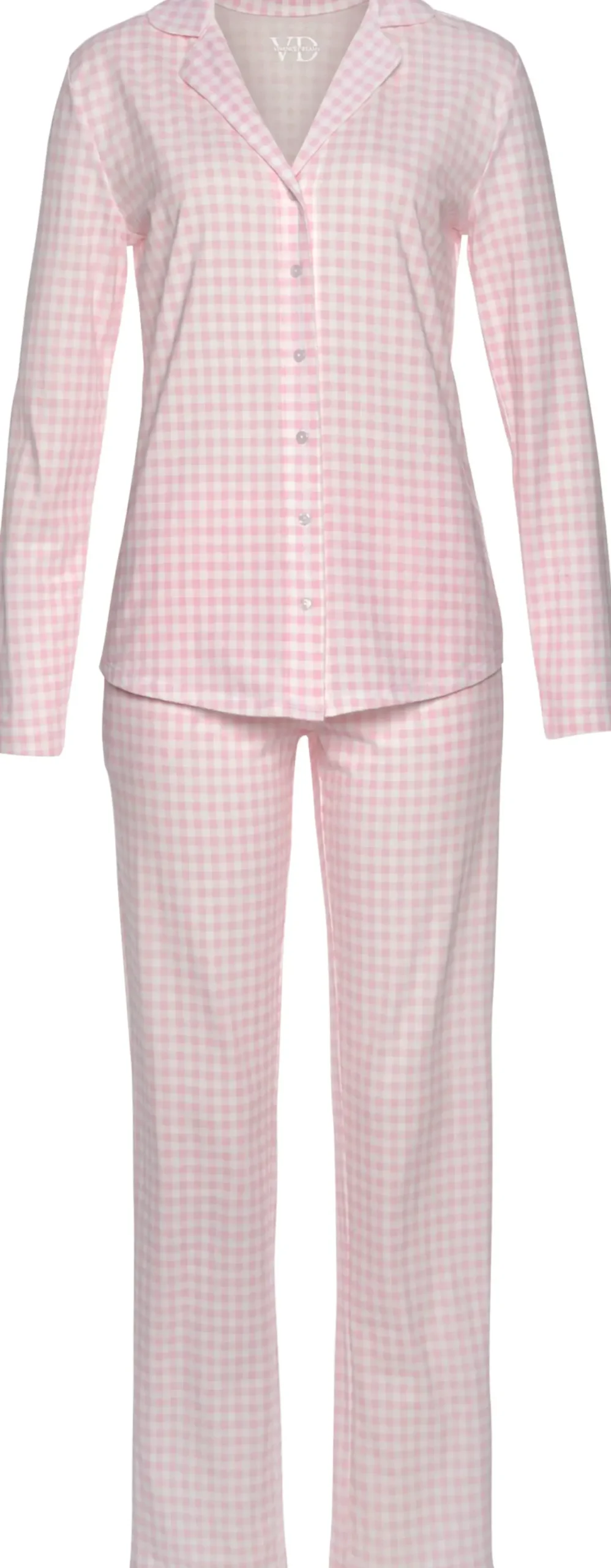Nachtwäsche|Vivance Dreams Pyjama rosa-weiß