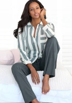 Nachtwäsche|Vivance Dreams Pyjama grau-weiß