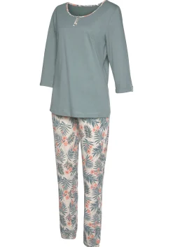 Nachtwäsche|LASCANA Pyjama jadegrün-bedruckt