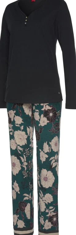 Nachtwäsche|s.Oliver Pyjama schwarz-dunkelgrün