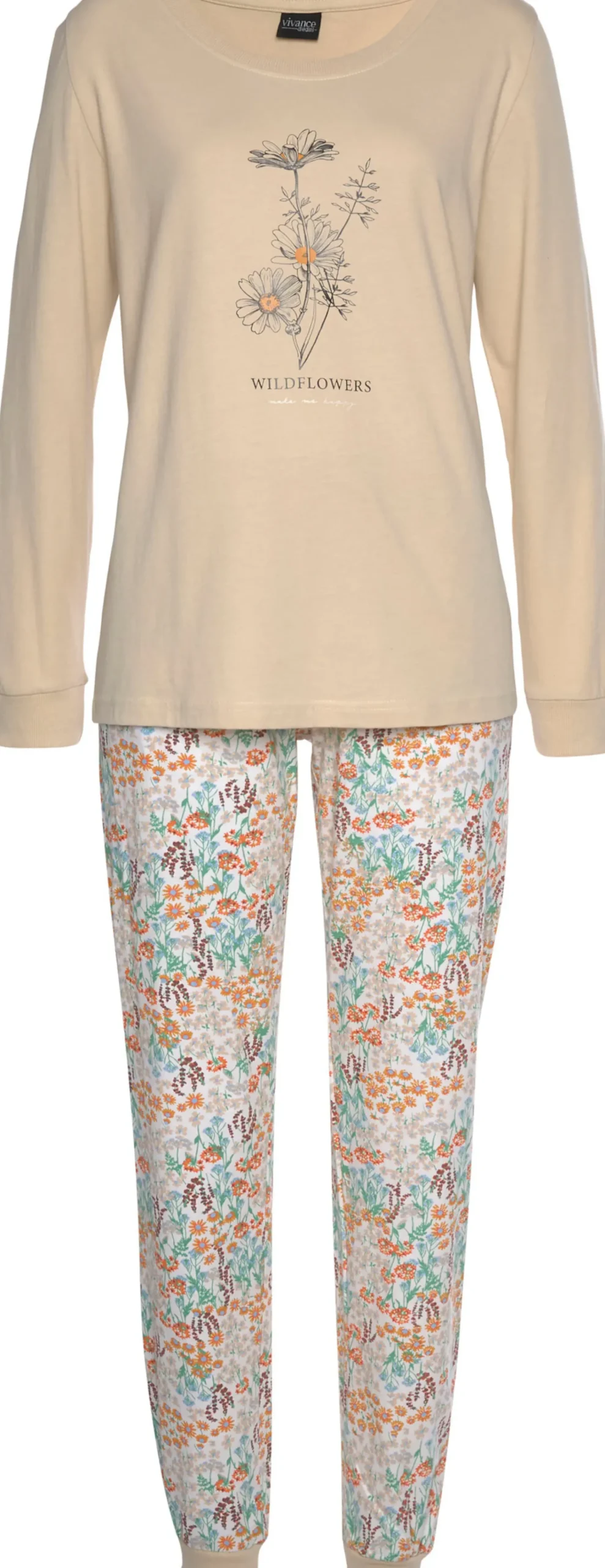 Nachtwäsche|Vivance Dreams Pyjama sand-geblümt,dunkelgrau-geblümt