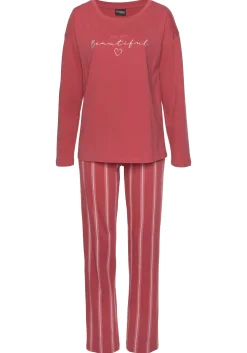 Nachtwäsche|Vivance Dreams Pyjama rot-gestreift