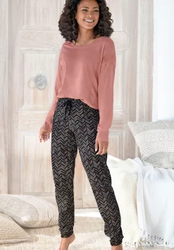 Nachtwäsche|Vivance Dreams Pyjama aprikose-schwarz