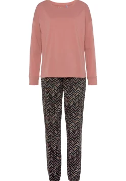 Nachtwäsche|Vivance Dreams Pyjama aprikose-schwarz