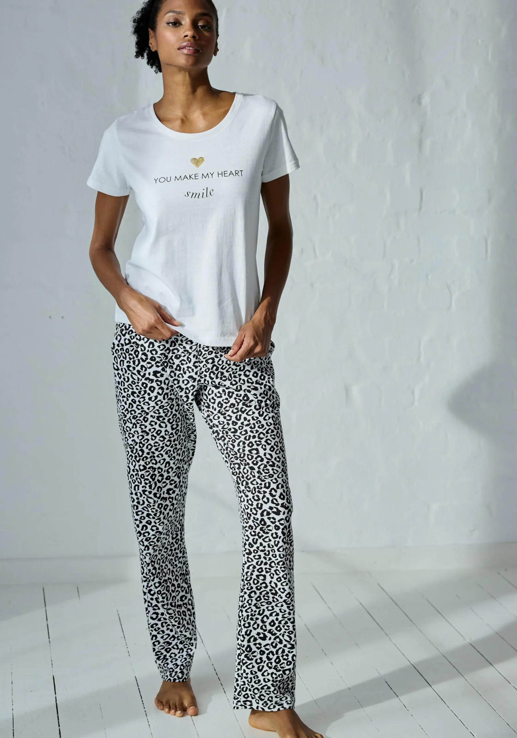 Nachtwäsche|Vivance Dreams Pyjamahose schwarz-weißgemustert